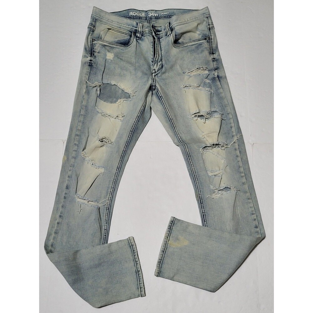 Rogue Blue Light Wash Skinny Distressed Jeans Size Men's 34x30
